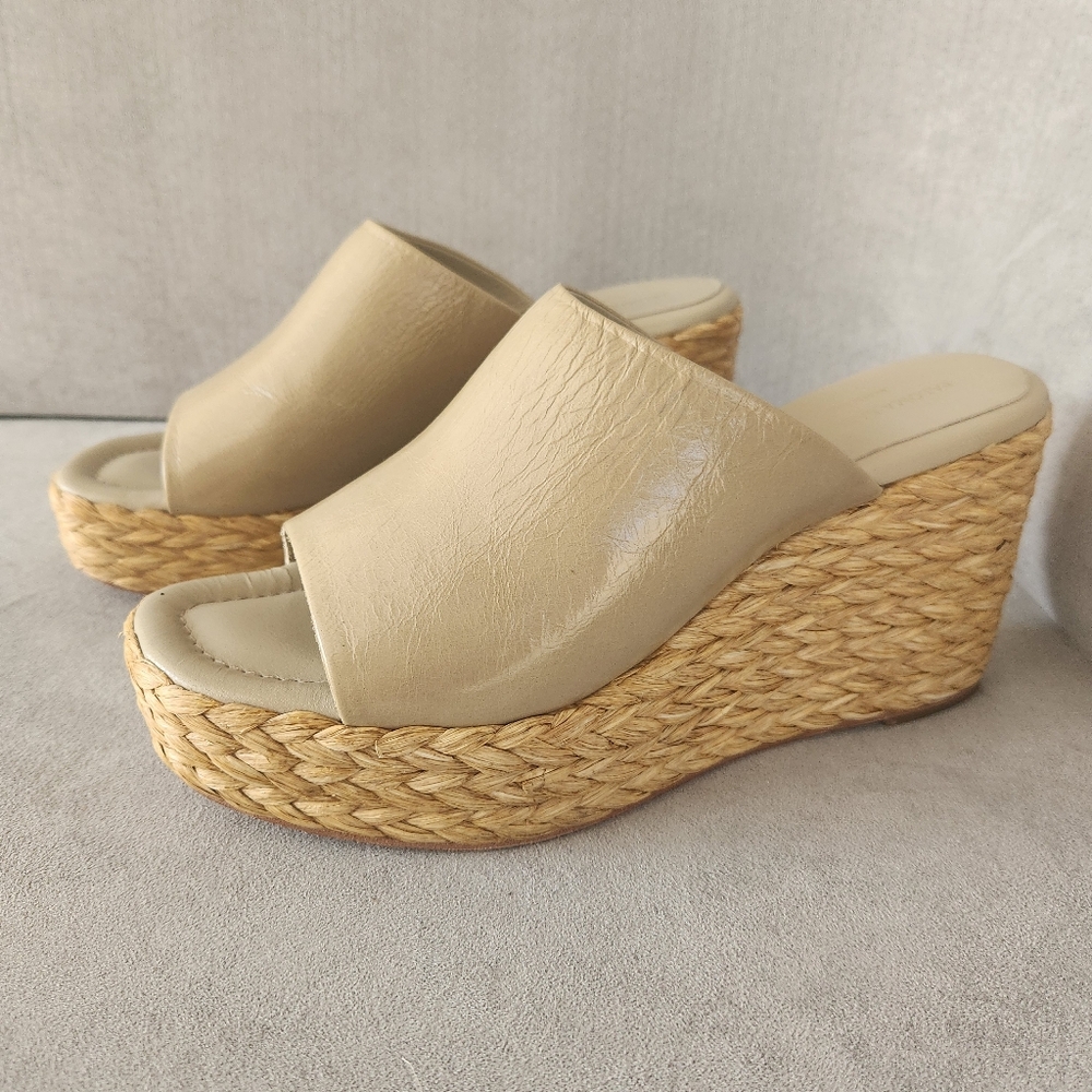 Paloma Barcelo Eedge Sandals 10.5 Nude Patent Leather Lipo Espadrille Chunky